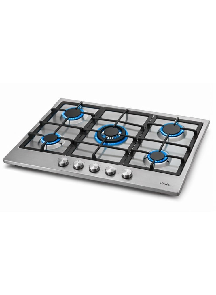 Simfer Built-In Gas Hob 90 cm Stainless Steel, 5 Sabaf Burners with Triple Ring Burner, Front Control Knobs, Cast Iron Pan Supports, Auto Ignition, Full Safety – Model BH90SG01 - Image 3
